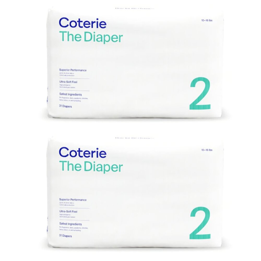 COTERIE Size 2 Diapers - 2 Packs - 62 count